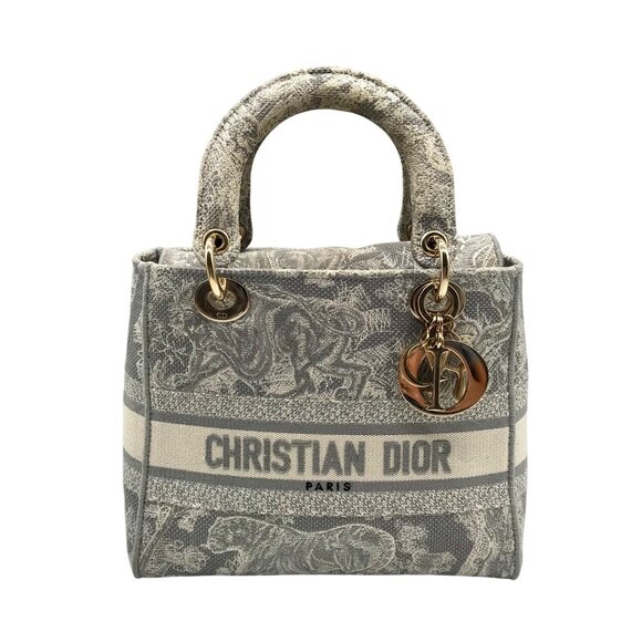 Christian Dior Gray & White Canvas D-Light Satchel Bag - Picture 1 of 12